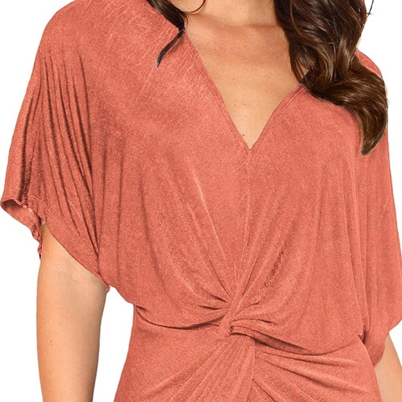 Dress rust v neck slit - Picture 3 of 8